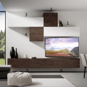 Parete per soggiorno A111 L.308 P.39,5 Noce e Bianco