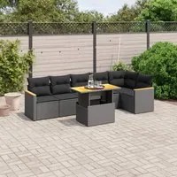 Set Divani da Giardino con Cuscini 7pz Nero Polyrattancod mxl 112728