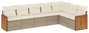 Set Divani da Giardino 7 pz con Cuscini Beige in Polyrattan