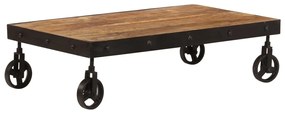 Tavolino da caffè con ruote in massello di mango 100x60x26 cm