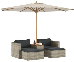 Set divano giardino 5 pz con cuscini grigio polyrattan acacia