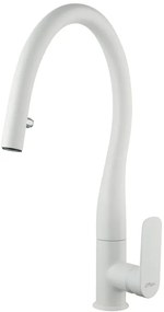 Rubinetto da cucina con doccetta a collo di cigno Flip bianco spazzolato opaco PAINI
