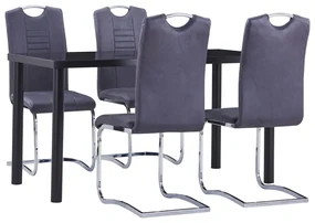 Set Sala Da Pranzo 5 Pz İn Similpelle Scamosciata Grigio /