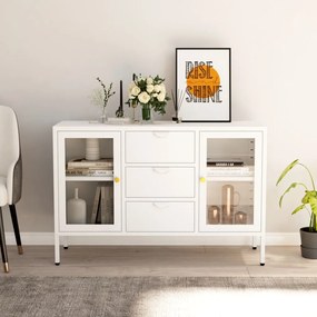 Credenza Bianca 105x35x70 Cm İn Acciaio E Vetro Temperato /