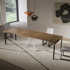 Consolle allungabile Libo - Noce gambe bianche 90x40/300 cm