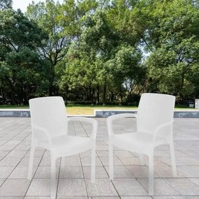 Sedia da esterno Damols, Seduta da giardino, Sedia per tavolo da pranzo, Poltrona outdoor effetto rattan, 100 % Made in Italy, 54x60h82 cm, Bianco