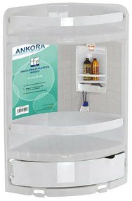Angoliera per doccia bianca con 2 ripiani ganci inferiori e cassetto