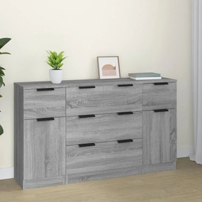 Set di credenze 3 pz grigio sonoma in legno multistrato