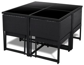 Set da Pranzo da Esterno 9 pz con Cuscini in Polyrattan Nero