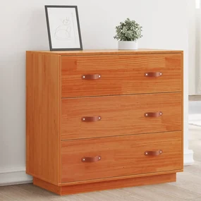 Credenza Marrone Cera 80x40x75 Cm İn Legno Massello Di Pino /
