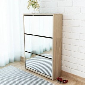 Scarpiera Con 3 Ripiani E Specchio Colore Rovere 63x17x102,5 Cm /