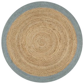 Tappeto Lavorato A Mano İn Juta Con Bordo Verde Oliva 120 Cm /