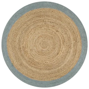 Tappeto Lavorato A Mano İn Juta Con Bordo Verde Oliva 120 Cm /