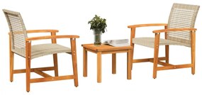 Set da bistrot 3 pz beige in polyrattan e legno di acacia