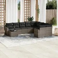 Set Divano da Giardino 10 pz con Cuscini Grigio in Polyrattan 3251797