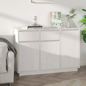Credenza Bianca 110x34x75 Cm İn Legno Massello Di Pino /