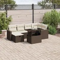 Set Divani da Giardino 7 pz con Cuscini Marrone in Polyrattan 3274823