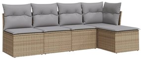 Set divano da giardino 5 pz con cuscini beige in polyrattan