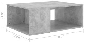 Tavolino da Salotto Grigio Cemento 90x67x33cm Legno Multistrato