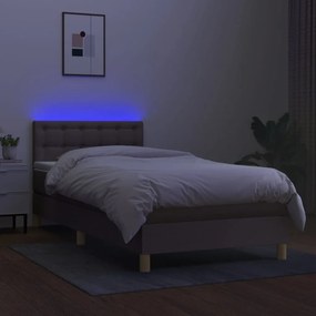 Letto a molle con materasso e led tortora 100x200cm in tessuto