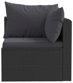 Set divani da giardino 3 pz con cuscini in polyrattan nero
