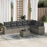 Set Divano da Giardino 8 pz con Cuscini Grigio in Polyrattan 3251397