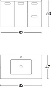 Mobile bagno sospeso 82 cm base 2 ante e 2 cassetti con lavabo ANGELA2 Quercia Naturale
