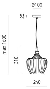 Sospensione Contemporanea Cleofe Metallo Ottone Vetro Ambra 1 Luce E27 D.24Cm