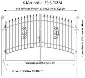Cancello manuale Marmolada in ferro, apertura centrale, L 308.5, H 165-195 cm, di colore bianco