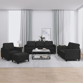 Set Di Divani 4 Pz Con Cuscini Nero İn Similpelle /