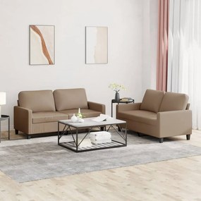 Set Di Divani 2 Pz Con Cuscini Cappuccino İn Similpelle /