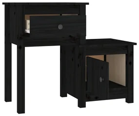 Comodini 2 pz neri 79,5x38x65,5 cm in legno massello di pino