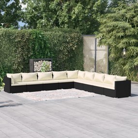 Set Salotto da Giardino 9 pz con Cuscini in Polyrattan Nero