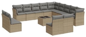 Set divani da giardino 14pz con cuscini in polyrattan beige