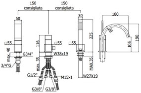 Paffoni Level Lec041st Batteria Bordo Vasca Senza Bocca Con Leva Cubo Steel Looking Acciaio