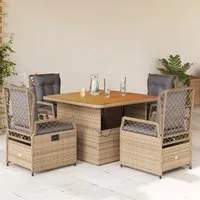 Set da Pranzo da Giardino 5 pz con Cuscini Beige in Polyrattan 3262918