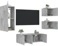 Mobili TV a Muro con LED 5pz Grigio Cemento Legno Multistrato 3216828