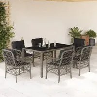 Set da Pranzo da Giardino 7 pz con Cuscini in Polyrattan Grigio 3212033