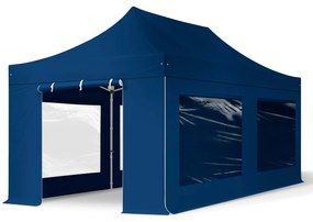 TOOLPORT 3x6m gazebo pieghevole PES con laterali (finestre panoramiche), PROFESSIONAL alluminio, blu scuro - (600230)