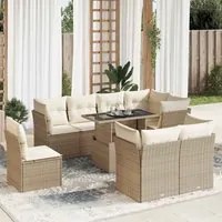 Set Divano da Giardino 9 pz con Cuscini Beige in Polyrattan 3326179