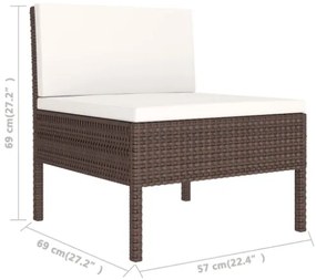 Set Divani da Giardino 8 pz con Cuscini in Polyrattan Marrone