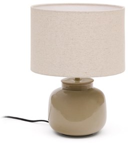 Kave Home - Lampada da tavolo Tay in ceramica verde e lino beige adattatore UK