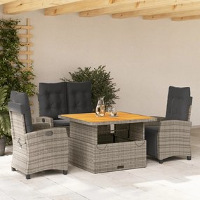 Set da pranzo da giardino 4 pz con cuscini in polyrattan grigio