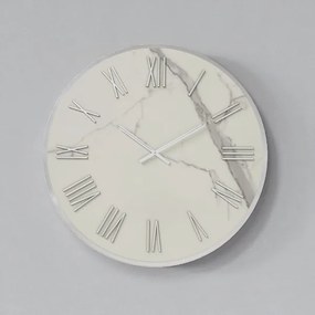Orologio rotondo D60 cm ANSEL in kerlite Bianco con dettagli Argento