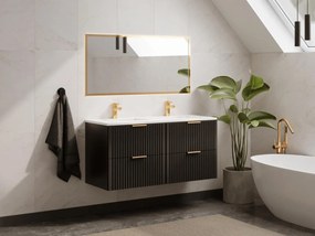 Mobile per bagno sospeso con scanalature e lavabo da incasso 120 cm Nero - ZEVARA