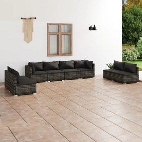 Set Divani da Giardino con Cuscini 8 pz in Polyrattan Grigio