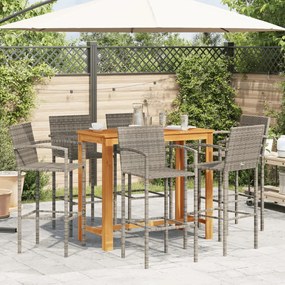 Set bar da giardino 7 pz grigio in legno acacia e polyrattan