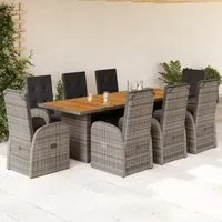 Set da Pranzo da Giardino 9 pz con Cuscini in Polyrattan Grigio 3277597