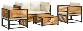 Set divano da giardino 5 pz con cuscini legno massello acacia