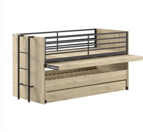 Letto da bambini a castello/estraibile di colore naturale con scrivania con rete inclusa 90x200 cm Sam – Vipack